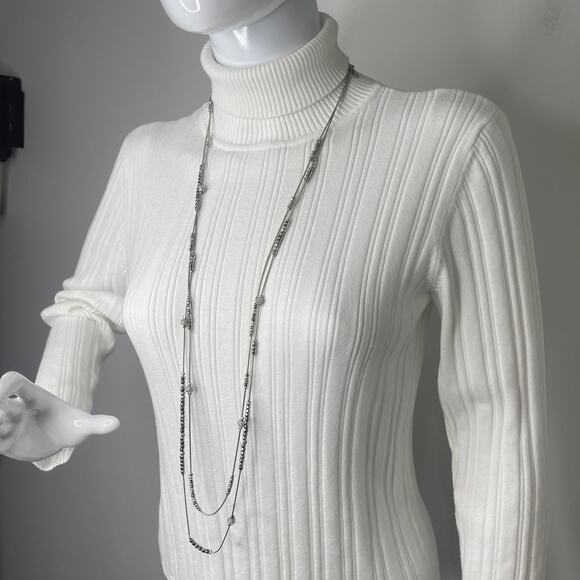 Chico's necklace signed costume jewelry silver tone multi strand simple beaded - Picture 1 of 16